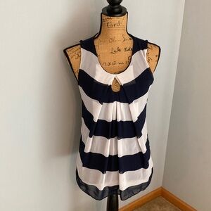 New York & Company Navy & White Striped Keyhole Tank Top Women Size XS